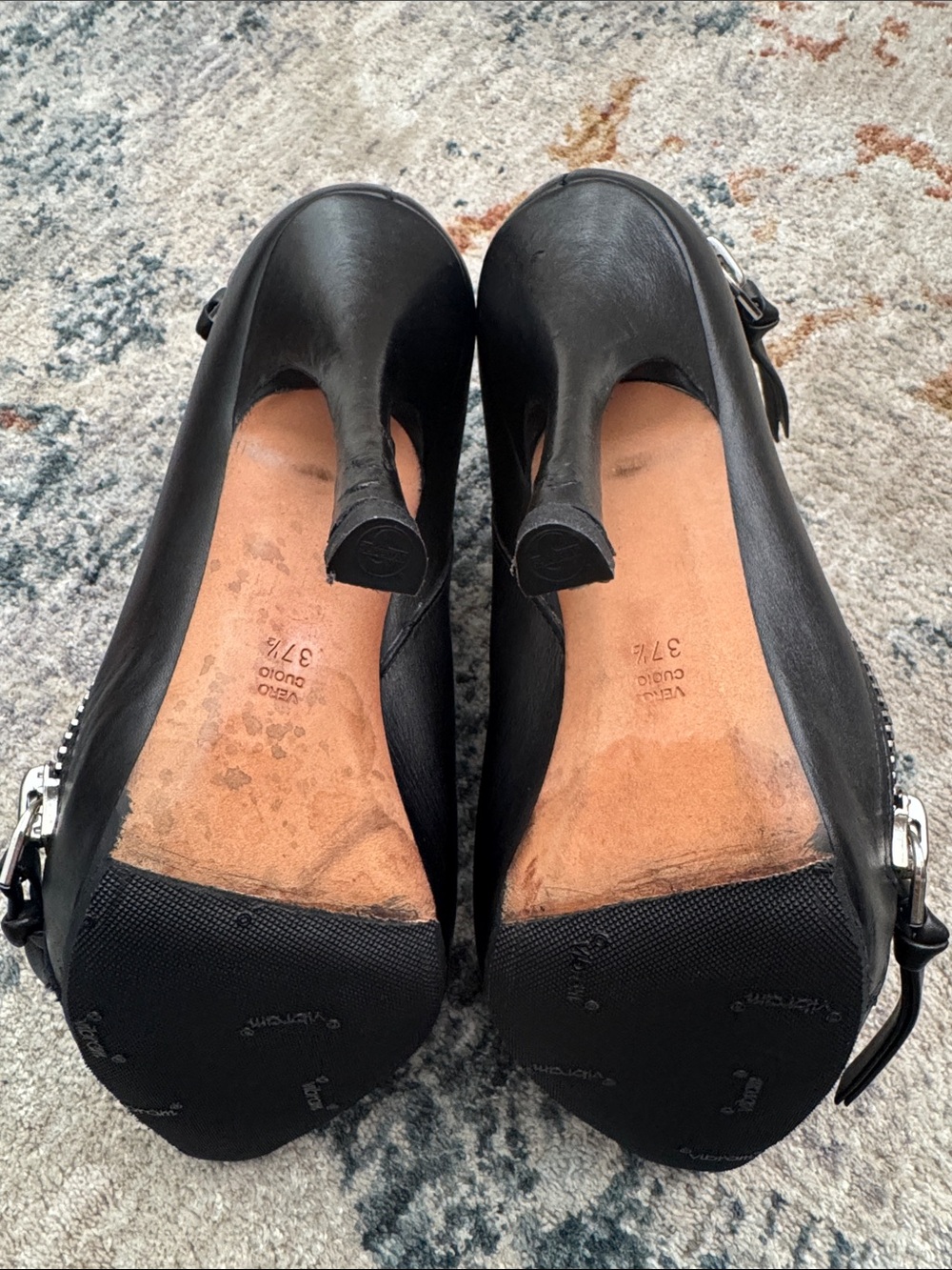 Black Leather Stiletto Ankle Boots with Silver Zipper - Picture 9 of 12
